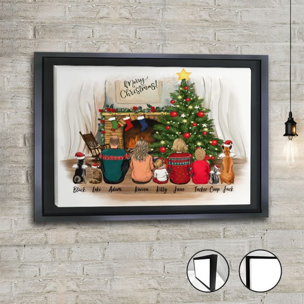 Personalized gifts with the whole family & dogs & cats Framed Canvas - UP TO 9 PEOPLE & PETS - Christmas Sale