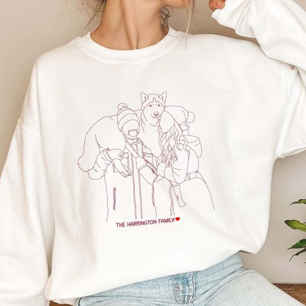 Personalized One Line Drawing Couple Portrait Embroidered Sweatshirt Online Sale - Image 4