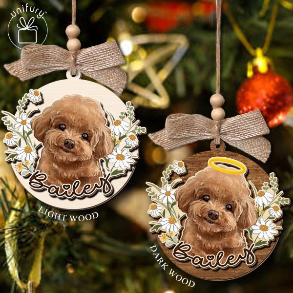 Custom Pet Flower Portrait Wooden Ornament - Gifts For Christmas, Dog Cat Lovers Discount - Image 2