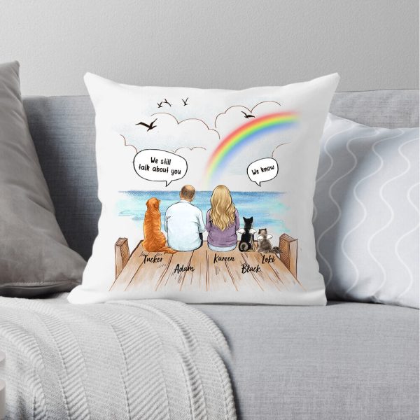 Personalized dog memorial gifts Throw Pillow  Still talk about you conversation - Wooden Dock on Sale