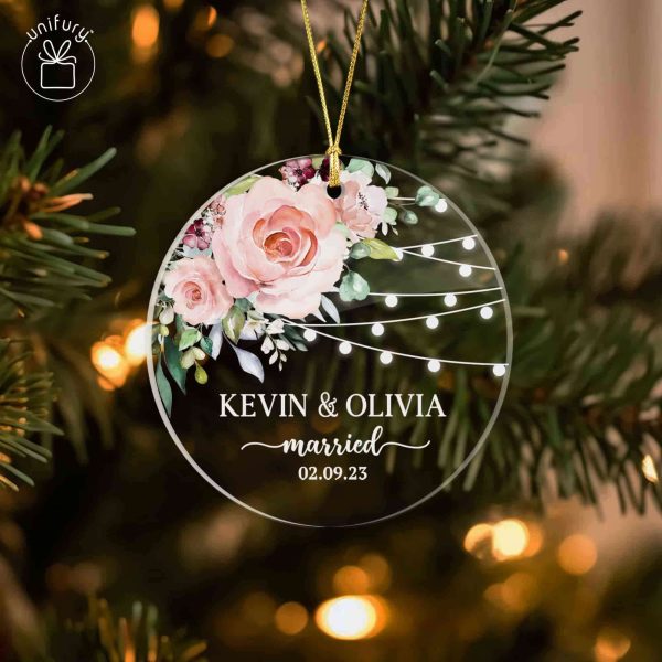 Personalized Just Married Wedding Floral Shape Acrylic Ornament Online Hot Sale